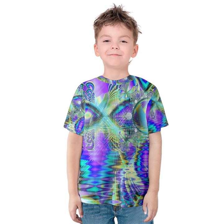 Abstract Peacock Celebration, Golden Violet Teal Kid s Cotton Tee