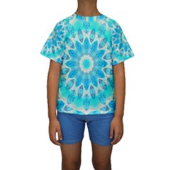 Blue Ice Goddess, Abstract Crystals Of Love Kid s Short Sleeve Swimwear by DianeClancy