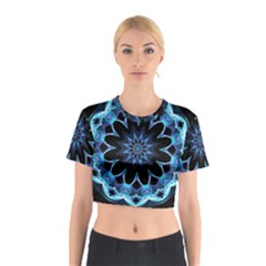 Crystal Star, Abstract Glowing Blue Mandala Cotton Crop Top by DianeClancy