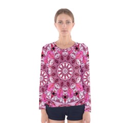 Twirling Pink, Abstract Candy Lace Jewels Mandala  Women s Long Sleeve Tee