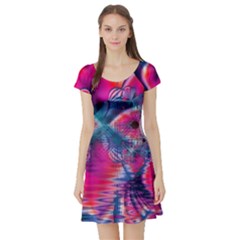 Cosmic Heart Of Fire, Abstract Crystal Palace Short Sleeve Skater Dress by DianeClancy