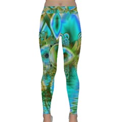 Crystal Gold Peacock, Abstract Mystical Lake Yoga Leggings by DianeClancy