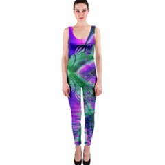 Evening Crystal Primrose, Abstract Night Flowers Onepiece Catsuit by DianeClancy