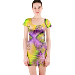 Golden Violet Crystal Heart Of Fire, Abstract Short Sleeve Bodycon Dress by DianeClancy