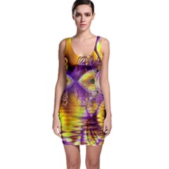 Golden Violet Crystal Palace, Abstract Cosmic Explosion Sleeveless Bodycon Dress by DianeClancy