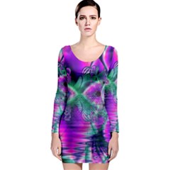  Teal Violet Crystal Palace, Abstract Cosmic Heart Long Sleeve Bodycon Dress by DianeClancy