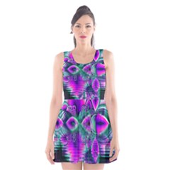  Teal Violet Crystal Palace, Abstract Cosmic Heart Scoop Neck Skater Dress by DianeClancy