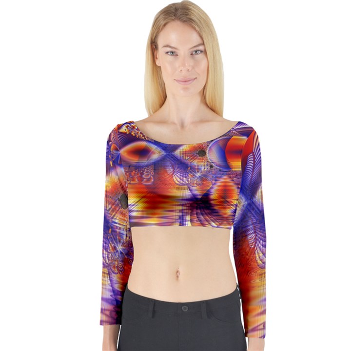 Winter Crystal Palace, Abstract Cosmic Dream (lake 12 15 13) 9900x7400 Smaller Long Sleeve Crop Top