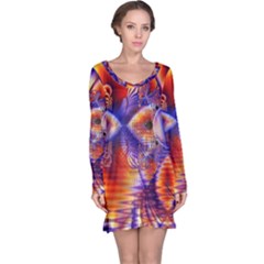 Winter Crystal Palace, Abstract Cosmic Dream (lake 12 15 13) 9900x7400 Smaller Long Sleeve Nightdress by DianeClancy