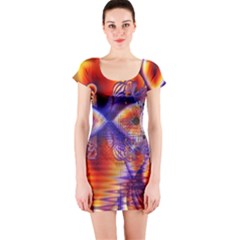 Winter Crystal Palace, Abstract Cosmic Dream (lake 12 15 13) 9900x7400 Smaller Short Sleeve Bodycon Dress by DianeClancy