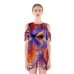 Winter Crystal Palace, Abstract Cosmic Dream (lake 12 15 13) 9900x7400 Smaller Cutout Shoulder Dress by DianeClancy