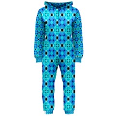 Vibrant Modern Abstract Lattice Aqua Blue Quilt Hooded Jumpsuit (ladies)  by DianeClancy