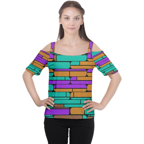 Round Corner Shapes In Retro Colors            Women s Cutout Shoulder Tee by LalyLauraFLM