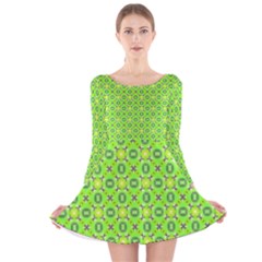 Vibrant Abstract Tropical Lime Foliage Lattice Long Sleeve Velvet Skater Dress by DianeClancy