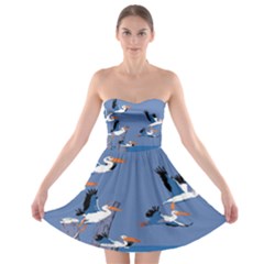 Abstract Pelicans Seascape Tropical Pop Art Strapless Dresses by WaltCurleeArt