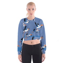 Abstract Pelicans Seascape Tropical Pop Art Women s Cropped Sweatshirt by WaltCurleeArt
