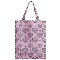 Sketches Ornamental Hearts Pattern Zipper Classic Tote Bag by TastefulDesigns