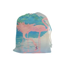 Two Pink Flamingos Pop Art Drawstring Pouches (large)  by WaltCurleeArt
