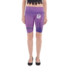 Abstract Tropical Birds Purple Sunset Yoga Cropped Leggings by WaltCurleeArt