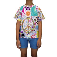 Peace Collage Kid s Short Sleeve Swimwear