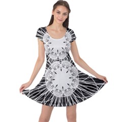 Black And White Flower Mandala Art Kaleidoscope Cap Sleeve Dresses by yoursparklingshop