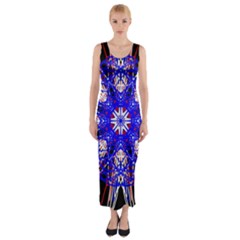 Kaleidoscope Flower Mandala Art Black White Red Blue Fitted Maxi Dress by yoursparklingshop