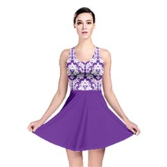 Royal Purple And White Damask Pattern Reversible Skater Dress by Zandiepants