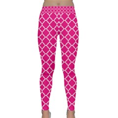 Hot Pink Quatrefoil Pattern Yoga Leggings  by Zandiepants