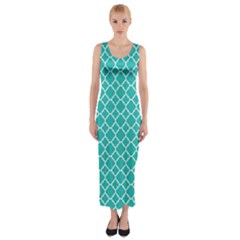 Turquoise Quatrefoil Pattern Fitted Maxi Dress by Zandiepants