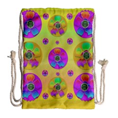 Floral Love And Why Not In Neon Drawstring Bag (large) by pepitasart
