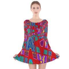 Bright Red Mod Pop Art Long Sleeve Velvet Skater Dress by BrightVibesDesign