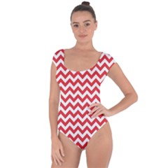 Poppy Red & White Zigzag Pattern Short Sleeve Leotard (ladies)