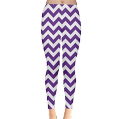 Royal Purple & White Zigzag Pattern Leggings  by Zandiepants