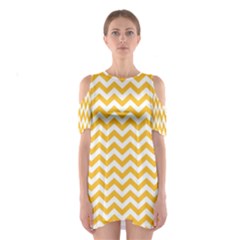 Sunny Yellow & White Zigzag Pattern Cutout Shoulder Dress by Zandiepants