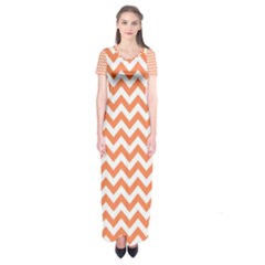 Tangerine Orange & White Zigzag Pattern Short Sleeve Maxi Dress by Zandiepants