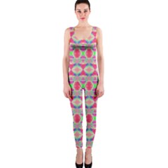 Pretty Pink Shapes Pattern Onepiece Catsuit by BrightVibesDesign