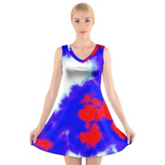 Red White And Blue Sky V-neck Sleeveless Skater Dress by TRENDYcouture
