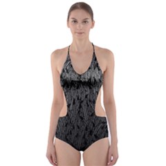Grey Ombre Feather Pattern, Black, Cut-out One Piece Swimsuit by Zandiepants
