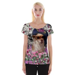 Chi Chi In Flowers, Chihuahua Puppy In Cute Hat Women s Cap Sleeve Top by DianeClancy