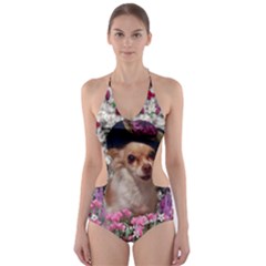 Chi Chi In Flowers, Chihuahua Puppy In Cute Hat Cut-out One Piece Swimsuit by DianeClancy