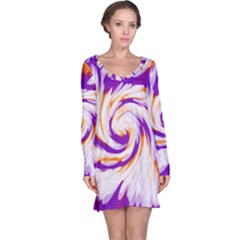 Tie Dye Purple Orange Abstract Swirl Long Sleeve Nightdress by BrightVibesDesign