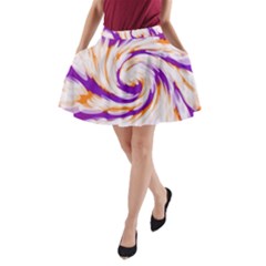 Tie Dye Purple Orange Abstract Swirl A-line Pocket Skirt by BrightVibesDesign
