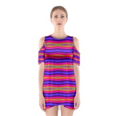 Bright Pink Purple Lines Stripes Cutout Shoulder Dress by BrightVibesDesign