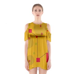 Yellow Abstract Sky Cutout Shoulder Dress by Valentinaart