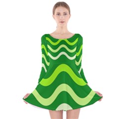 Green Waves Long Sleeve Velvet Skater Dress by Valentinaart