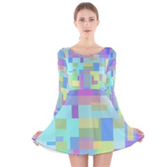 Pastel Geometrical Desing Long Sleeve Velvet Skater Dress by Valentinaart