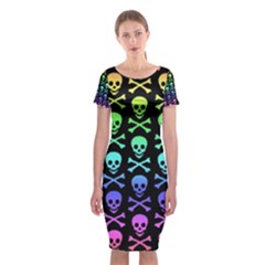 Rainbow Skull And Crossbones Pattern Classic Short Sleeve Midi Dress by ArtistRoseanneJones