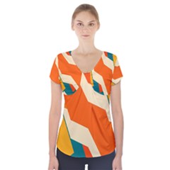 Shapes In Retro Colors                   Short Sleeve Front Detail Top by LalyLauraFLM