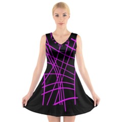 Neon Purple Abstraction V-neck Sleeveless Skater Dress by Valentinaart