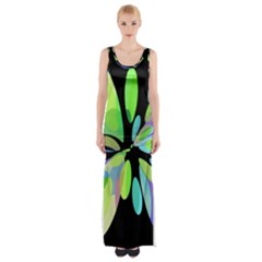 Green Abstract Flower Maxi Thigh Split Dress by Valentinaart